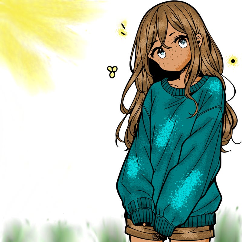 manga teen girl  in a sweater and baggy pants