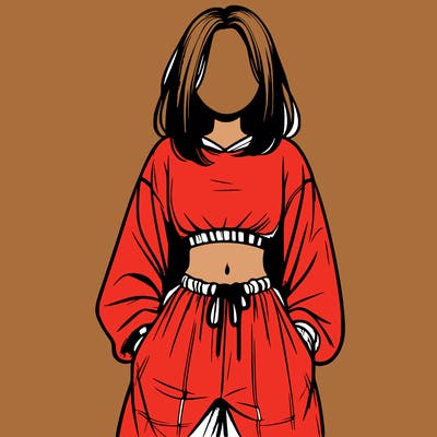 realistic girl faceless with baggy pants and a crop top