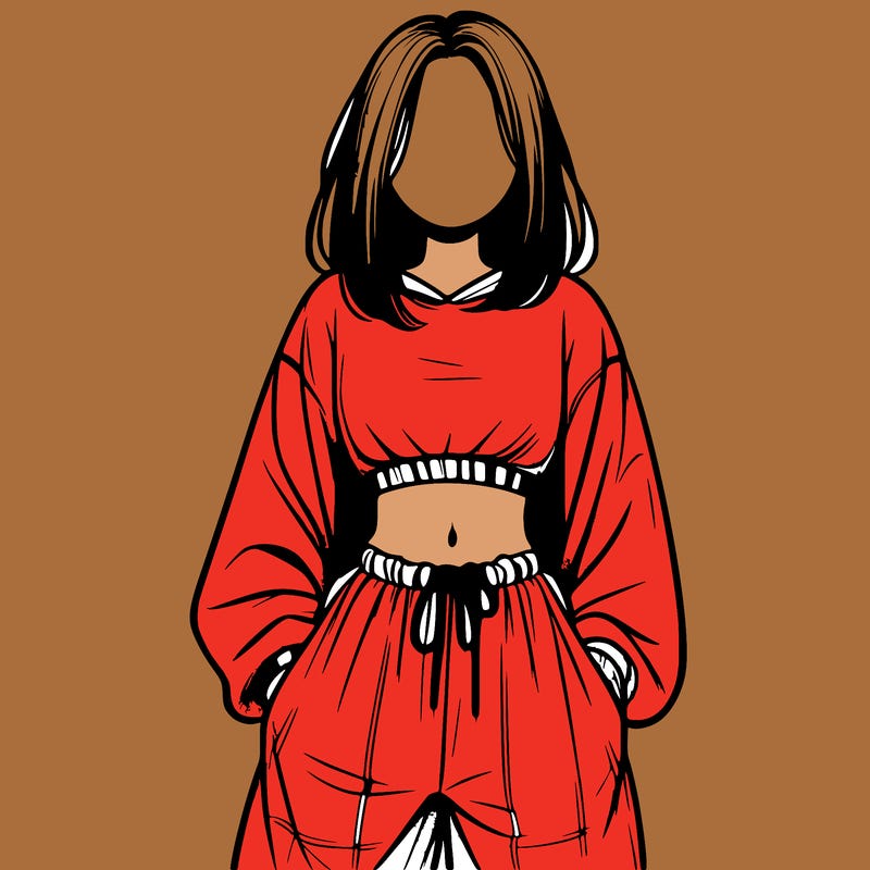 realistic girl faceless with baggy pants and a crop top