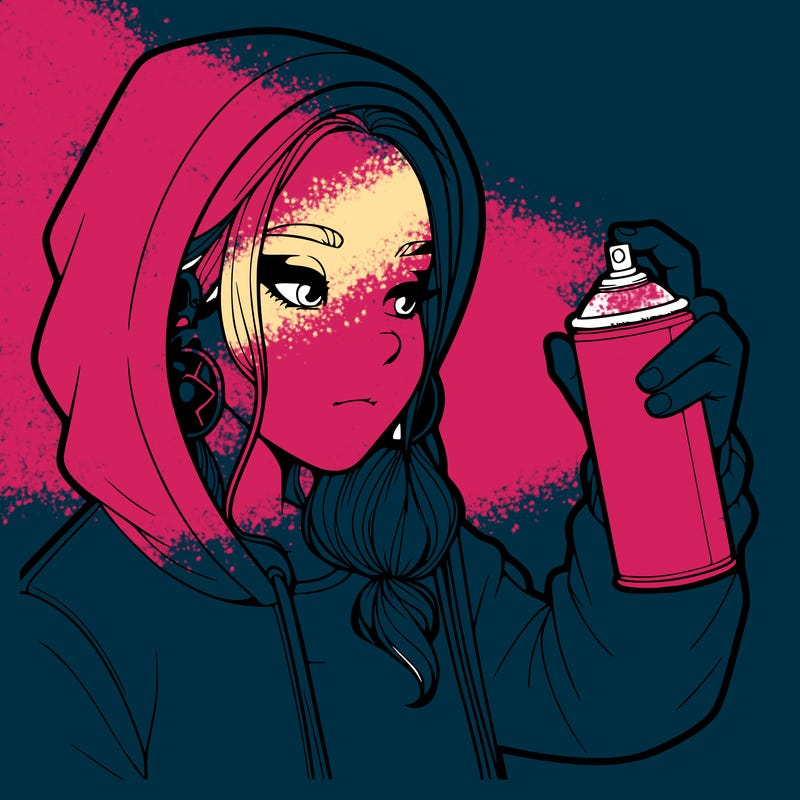 a realistic girl, spray painting