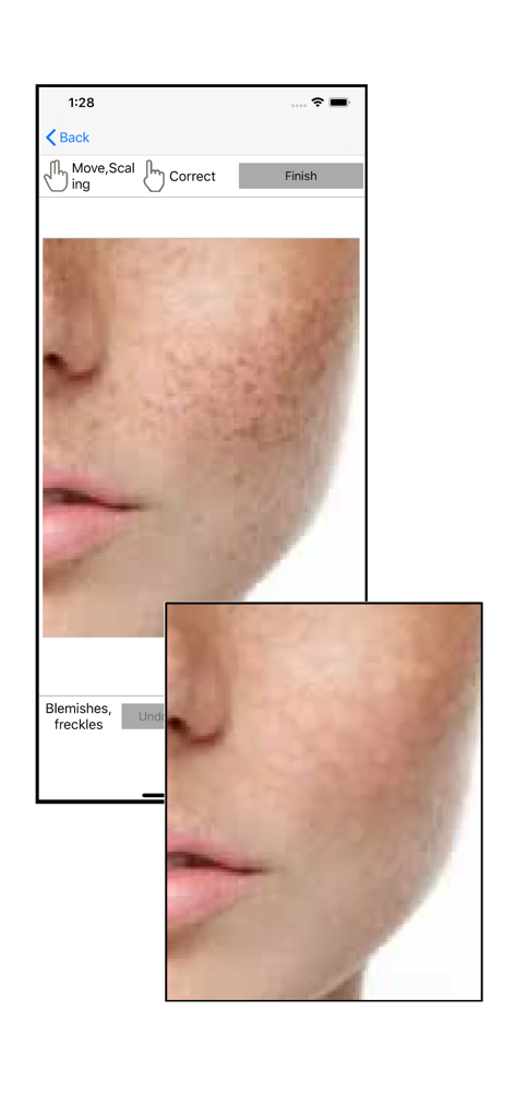 ID Photo application - ID photo application screen showing blemish and freckle removal tool