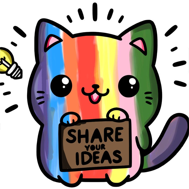 a cute cat saying share your ideas