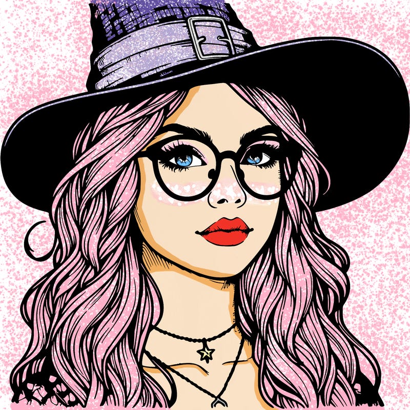 a witch with glasses realistic