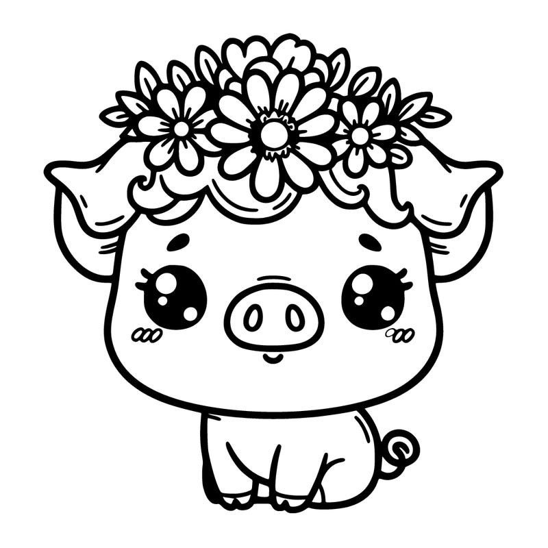 cute pig with flower crown on