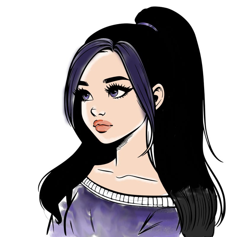 realistic girl with a high ponytail