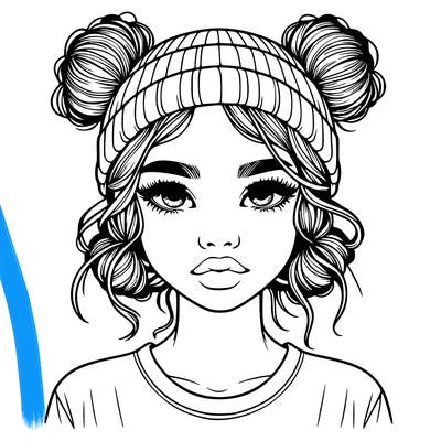 realistic girl with buns in her hair with a beanie on