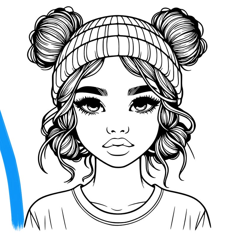 realistic girl with buns in her hair with a beanie on