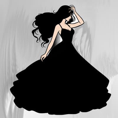 realistic woman with dress flowing in the wind