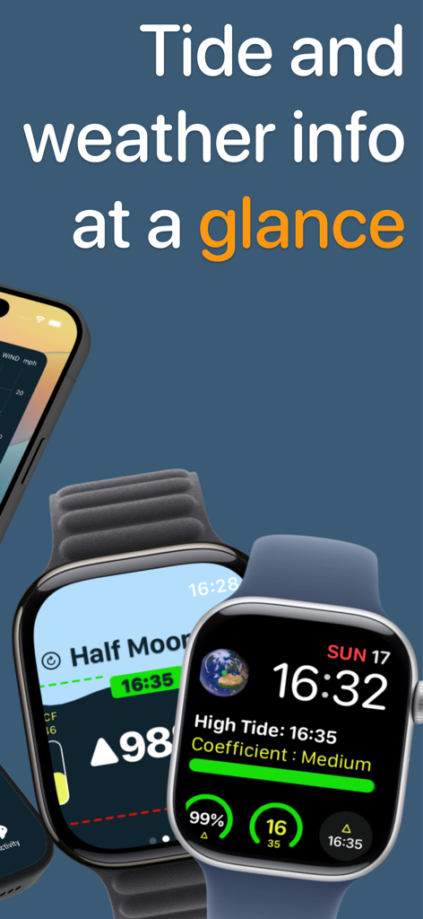 FisherPal: Fishing Forecasts - FisherPal app on Apple Watch displaying tide and weather info at a glance
