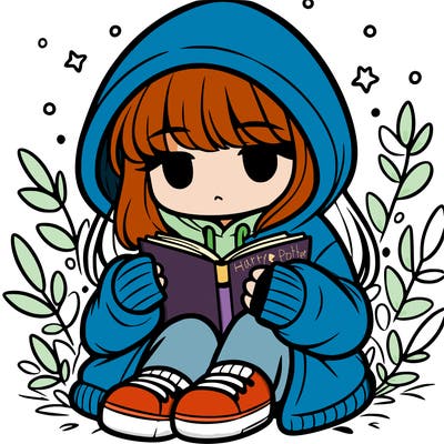 girl in oversized hoodie reading a book