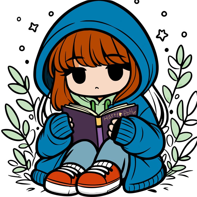 girl in oversized hoodie reading a book