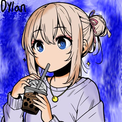 manga character drinking boba