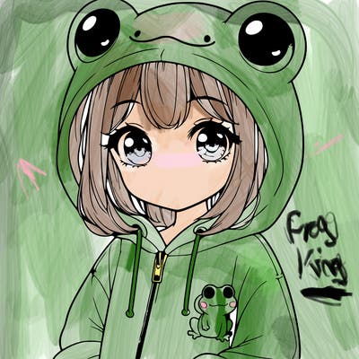 cute realistic girl in a froggy hoodie