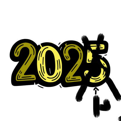 one line scrawled numbers sketch design “2025”