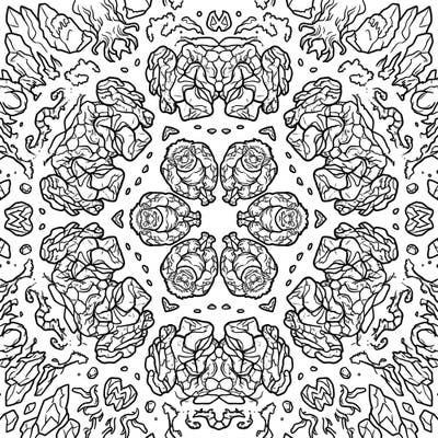 Discover a unique symmetrical design featuring formidable Mountain Trolls within an intricate mandala pattern. This challenging coloring page offers a captivating artistic experience for fantasy enthusiasts and mandala lovers alike.