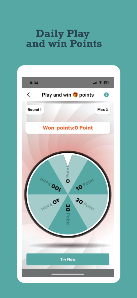 Yiji يجي - Yiji app daily play feature showing a spin wheel to win points