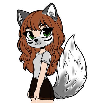 girl with a therian wolf mask and tail