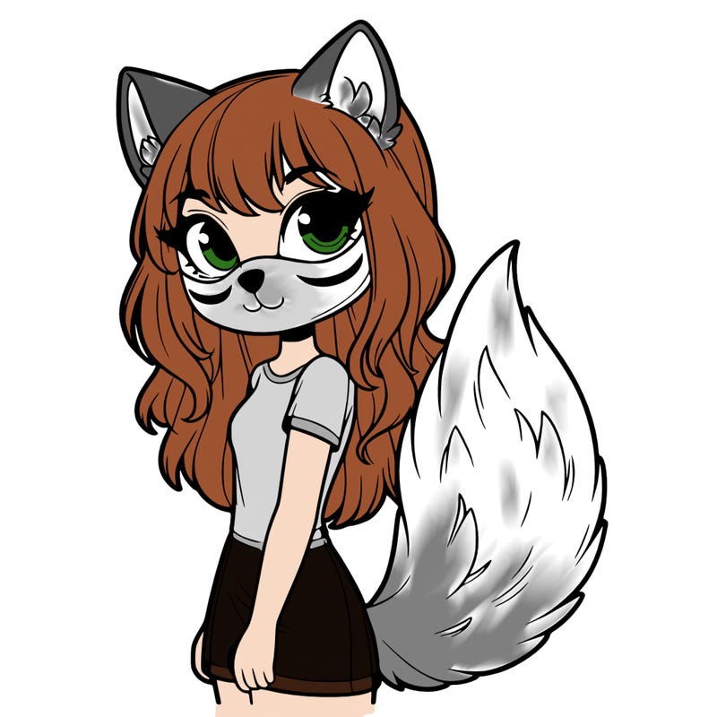 girl with a therian wolf mask and tail