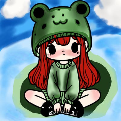 a girl wearing a frog hat and some frog socks