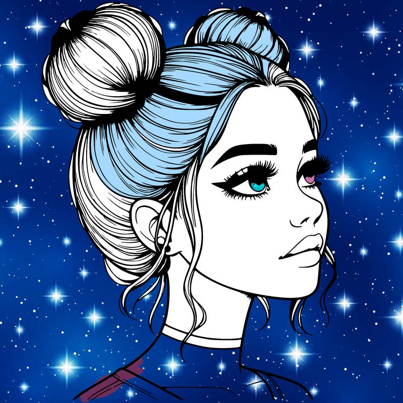 realistic girl with buns on the top of her head