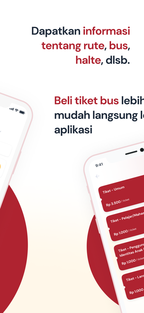 Trans Semarang mobile app screen showing bus ticket prices and route information.