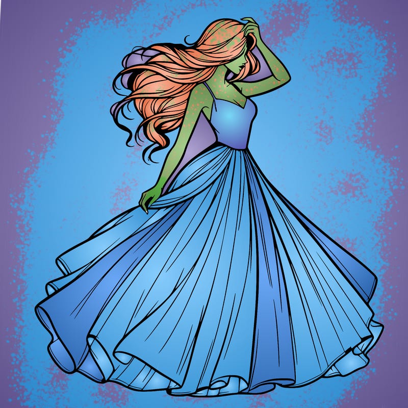 realistic woman with dress flowing in the wind