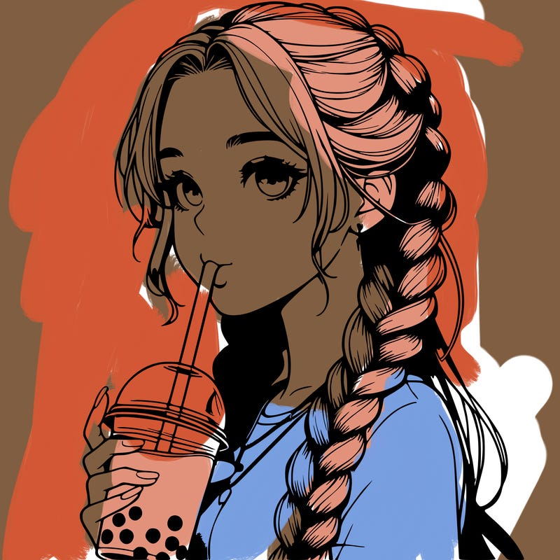 realistic girl with braided hair drinking boba