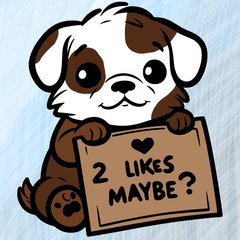 a puppy holding a sign that says 2 likes maybe?