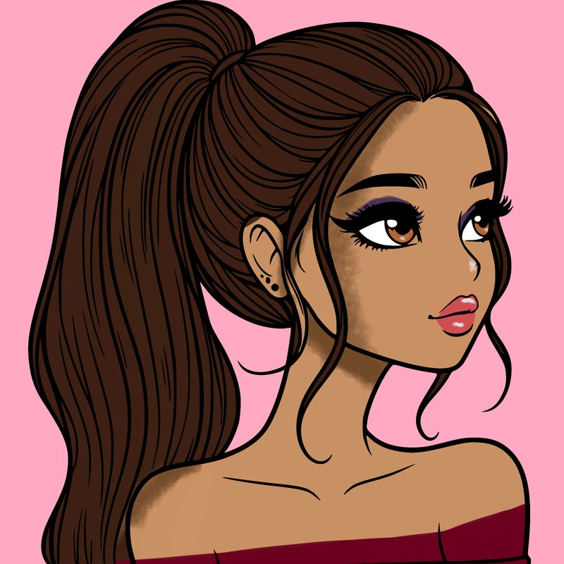 a beautiful and realistic girl with a high pony tail