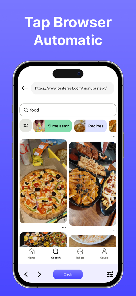 Auto Clicker: Auto Scroll, Tap - Aplicación Auto Clicker que muestra la función de toque automático del navegador en una pantalla de iPhone