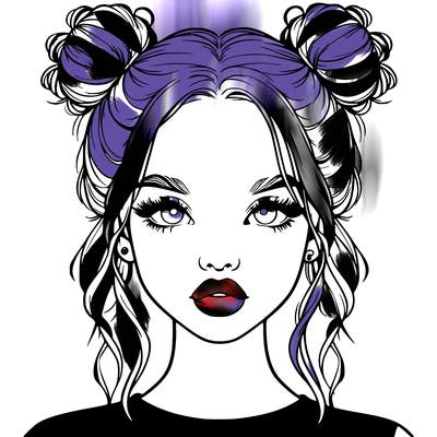 realistic girl with two buns in hair and lips