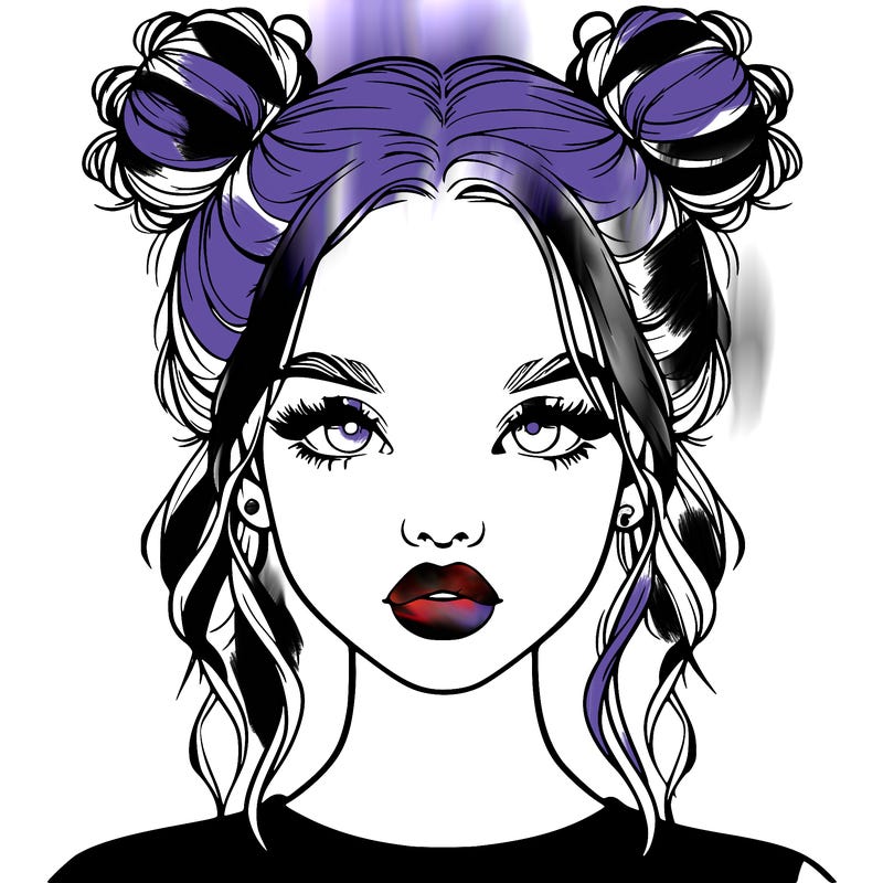 realistic girl with two buns in hair and lips