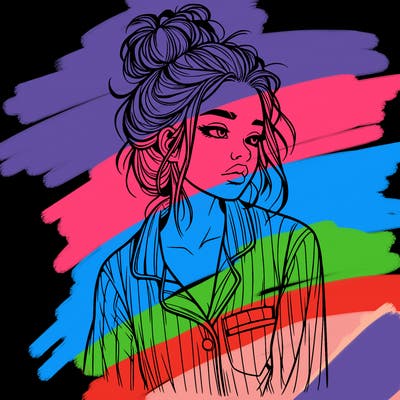 realistic woman with pajamas on and a messy bun