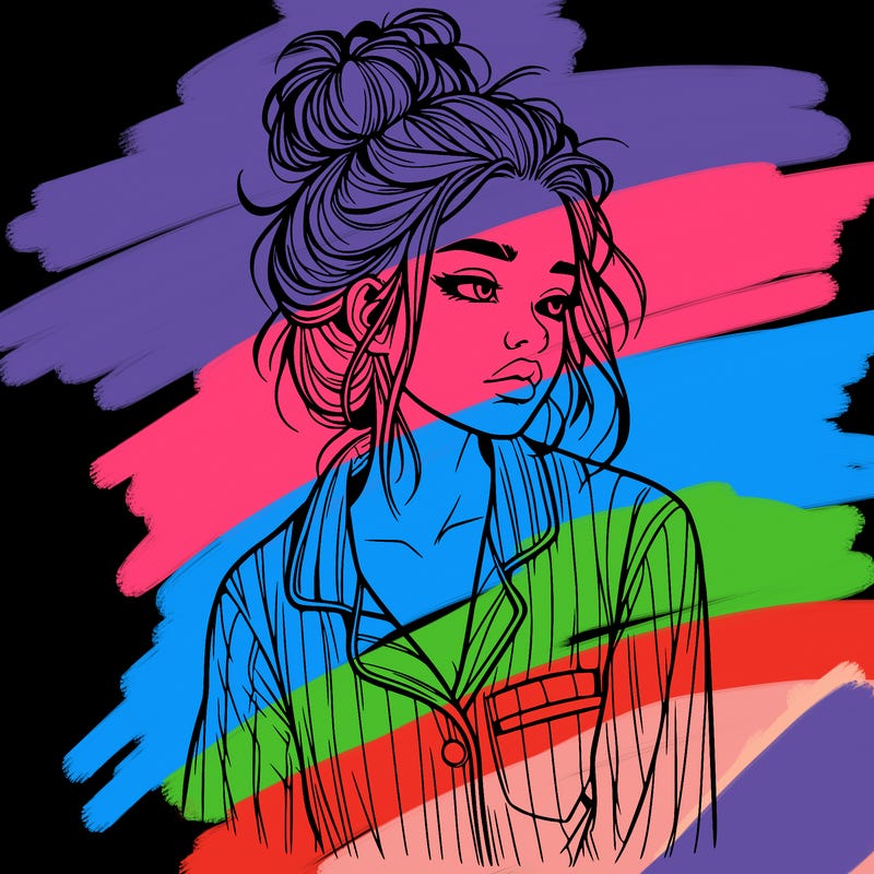 realistic woman with pajamas on and a messy bun