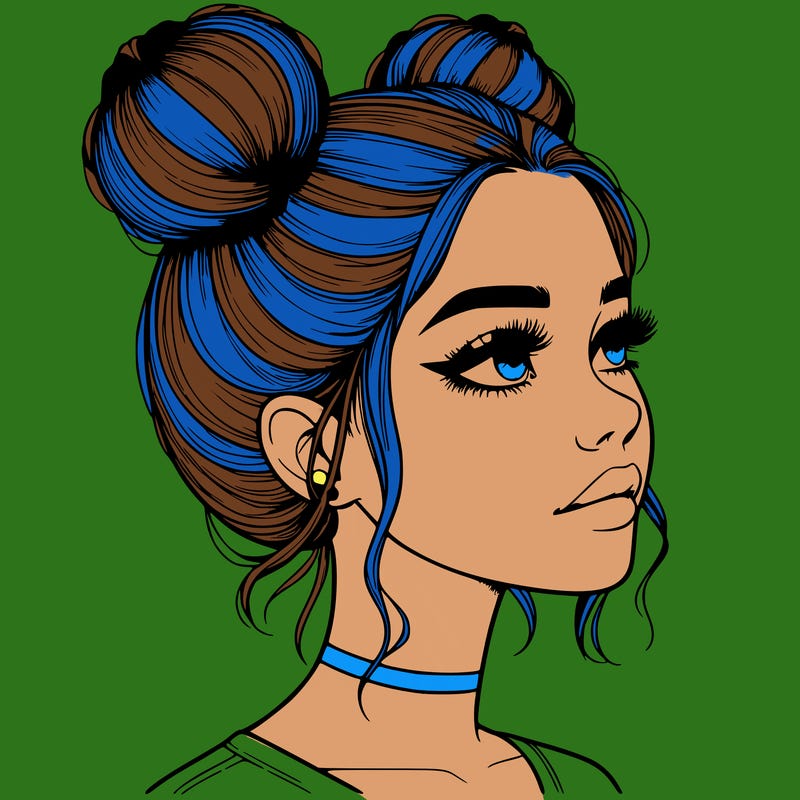 realistic girl with buns on the top of her head