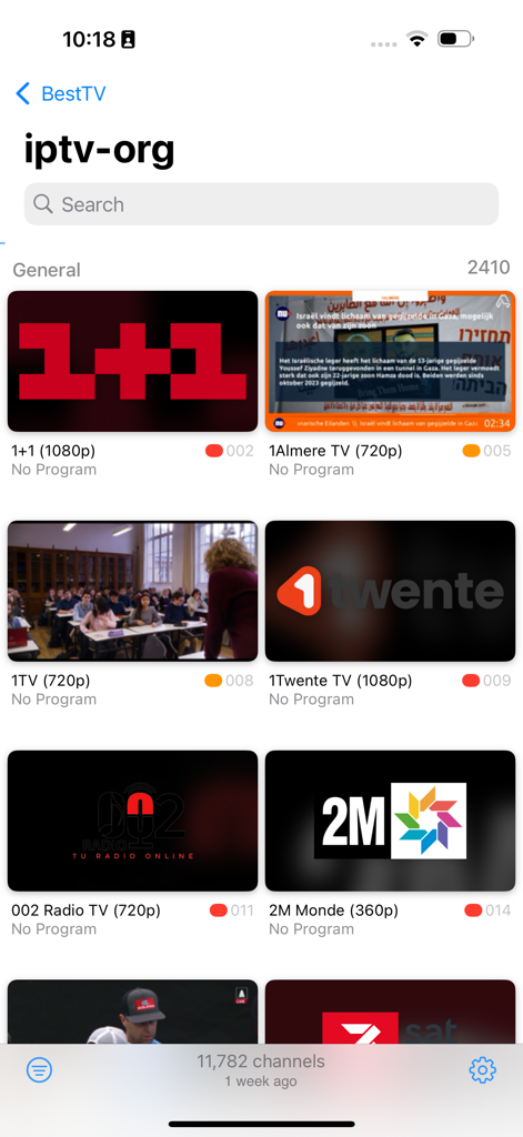 BestTV - Live Stream Player - A grid view of live TV channels in the BestTV app interface showing thumbnails and resolutions