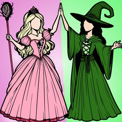 detailed realistic split of a princess and a witch