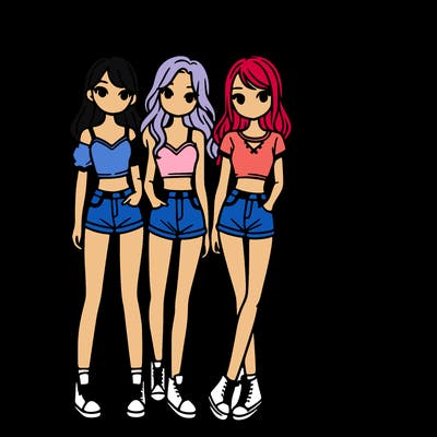a group of girls wearing crop tops and shorts