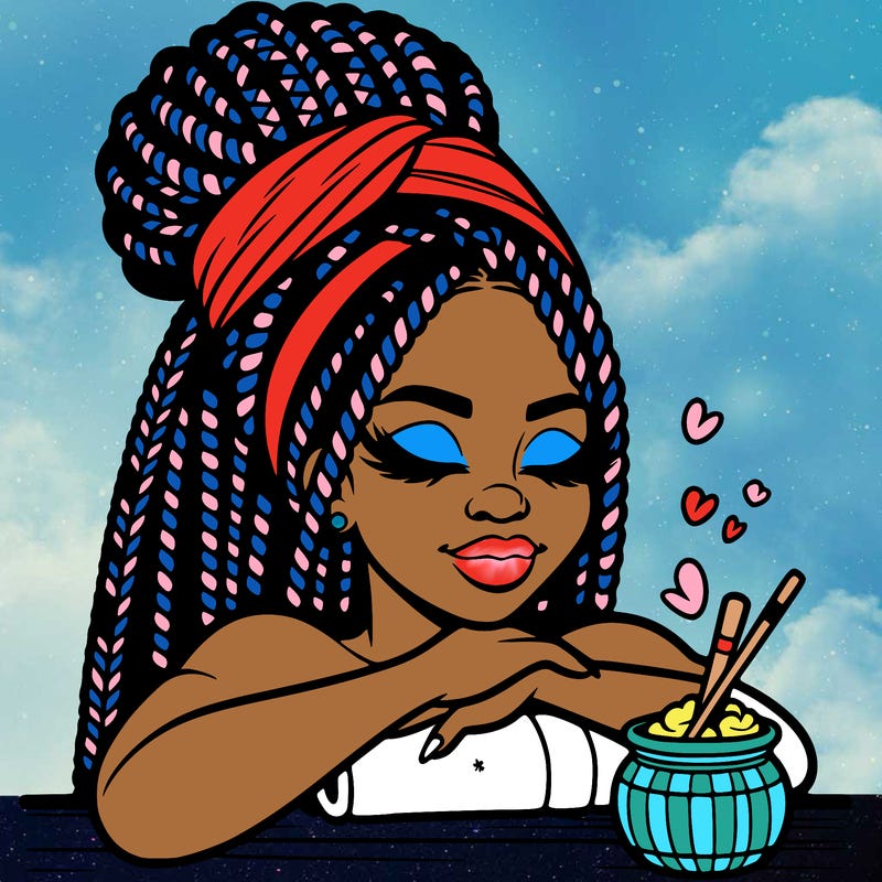 a black woman that looks realistic with braids tied in a bun having a self care day at the spa