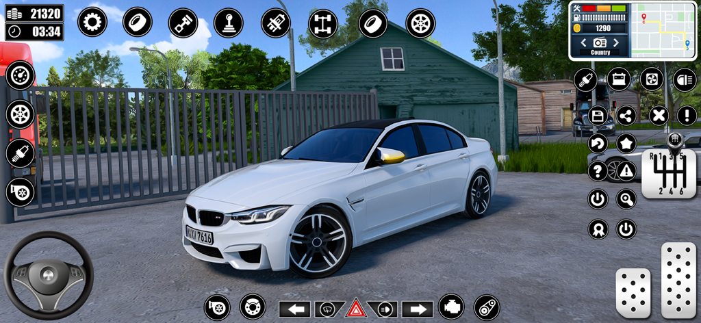 City Driving School Car Games - Gameplay screen of City Driving School Car Games showing a white sports car and driving controls