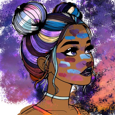 realistic girl with buns on the top of her head