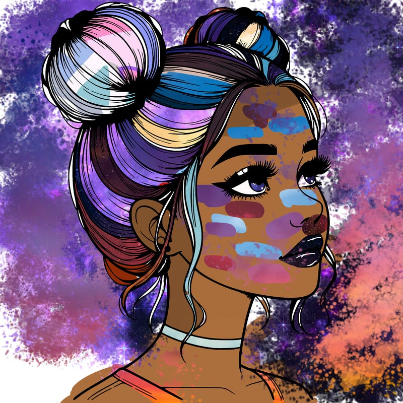 realistic girl with buns on the top of her head