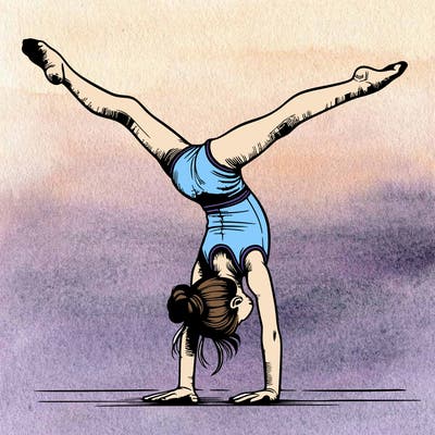 realistic gymnastic hand stand girl in four splits