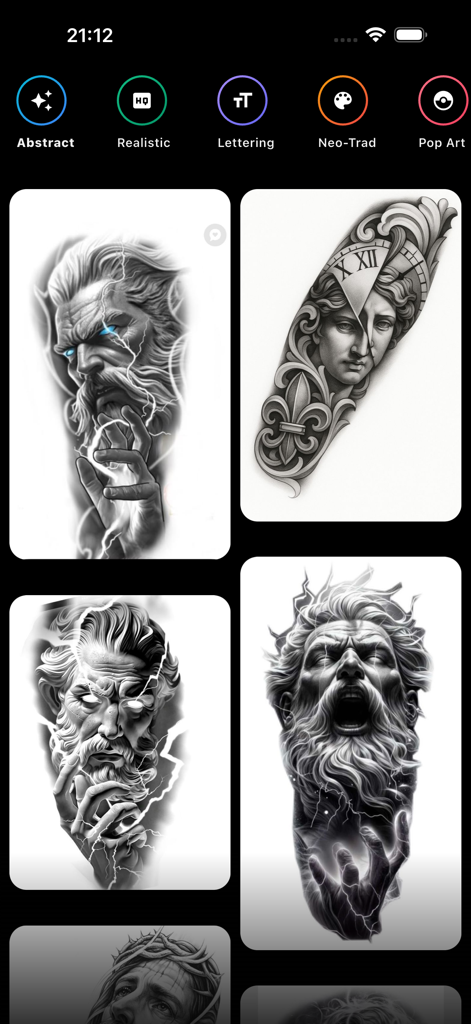 İnkscape & Pinterest Tattoo - A gallery of realistic black and white tattoo designs in the Inkscape app interface