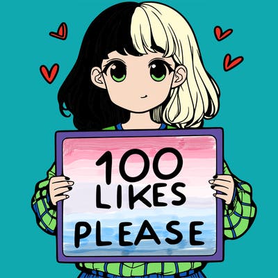 a girl holding a sign saying 100 likes please