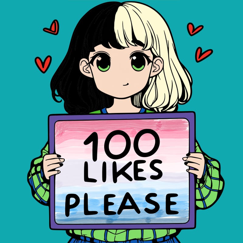 a girl holding a sign saying 100 likes please