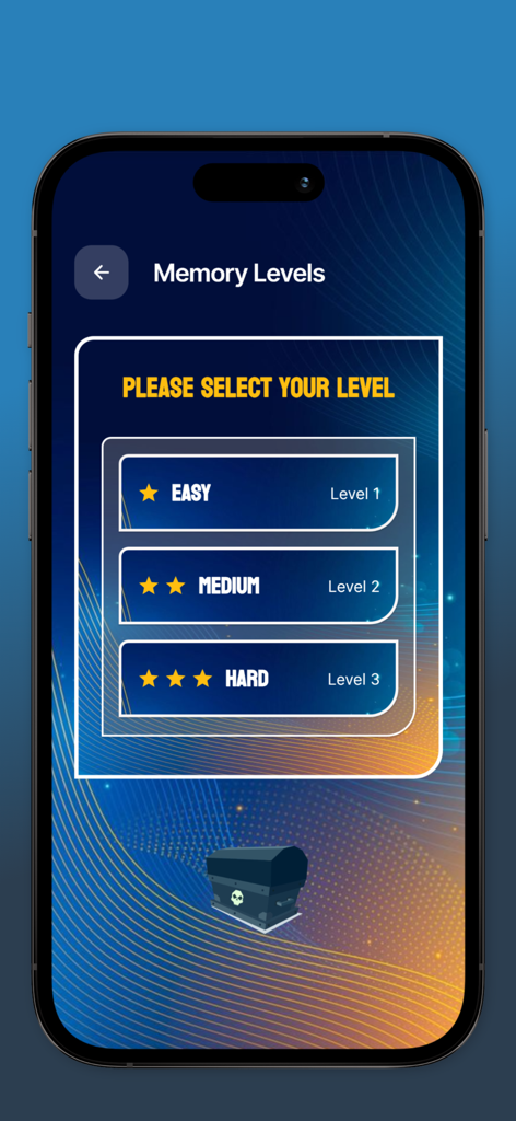 Diamonds For Mobile Legends - Pantalla de selección de nivel de juego de memoria con opciones de dificultad fácil medio y difícil.