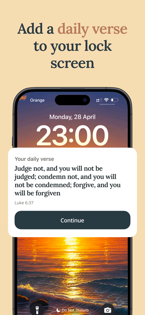 Holy Path: Daily Bible Chat - Tela de bloqueio do iPhone exibindo uma notificação de versículo bíblico diário do aplicativo Holy Path