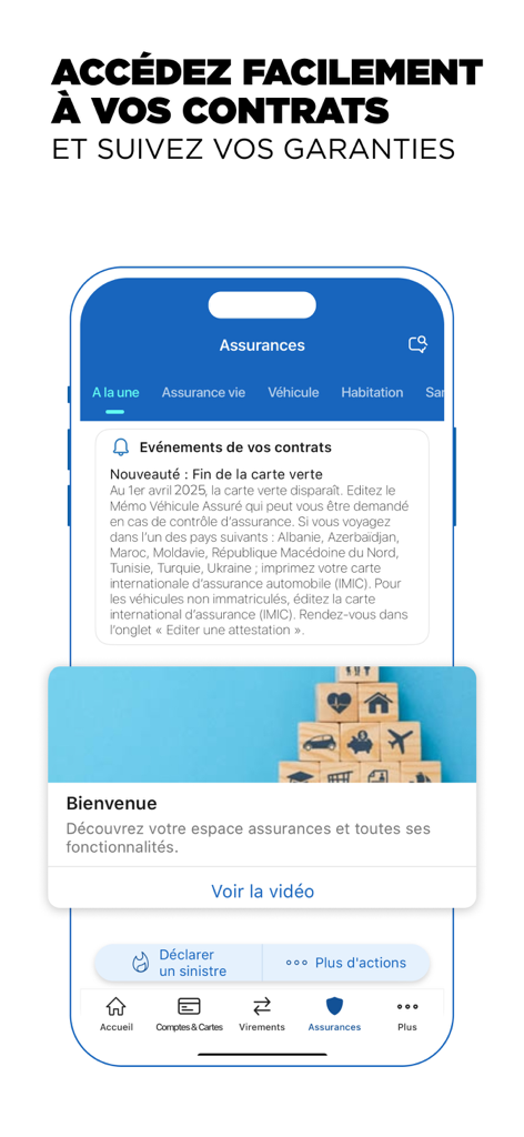 Crédit Mutuel Banque Assurance - Crédit Mutuelアプリの保険契約管理画面。保証の追跡もできます。