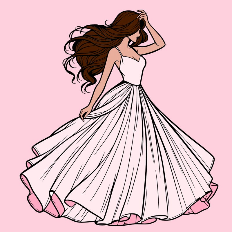 realistic woman with dress flowing in the wind